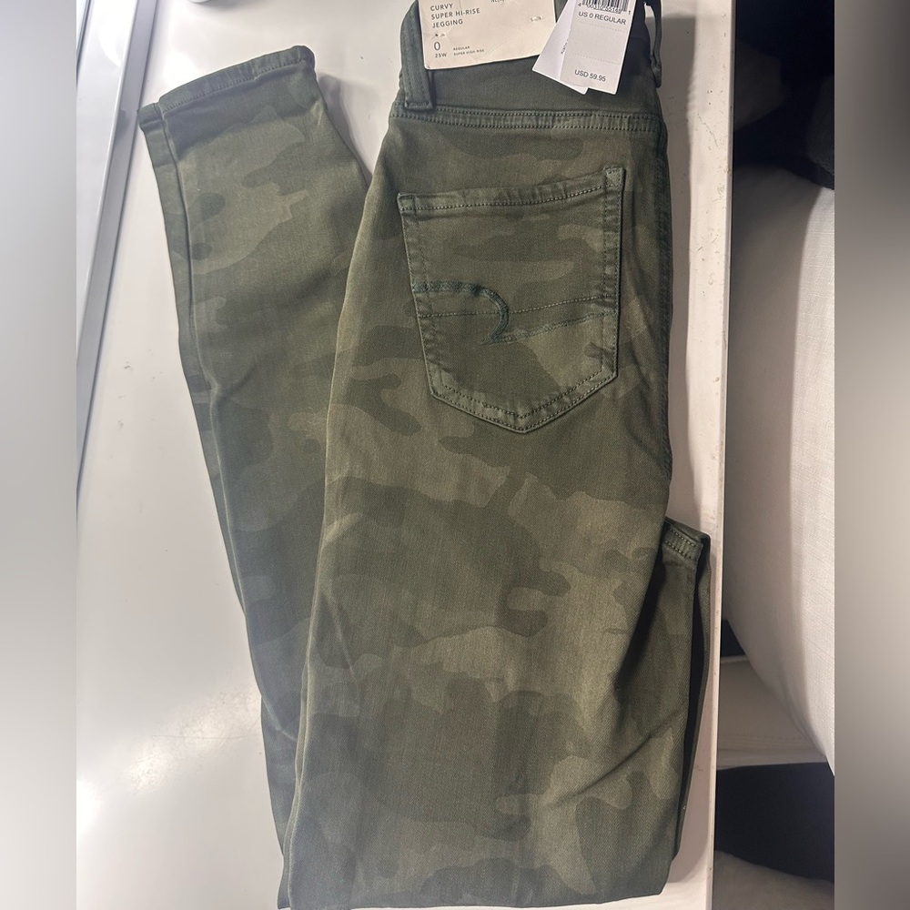 American Eagle Outfitters Green Camouflage Skinny Jeans with ripped knees